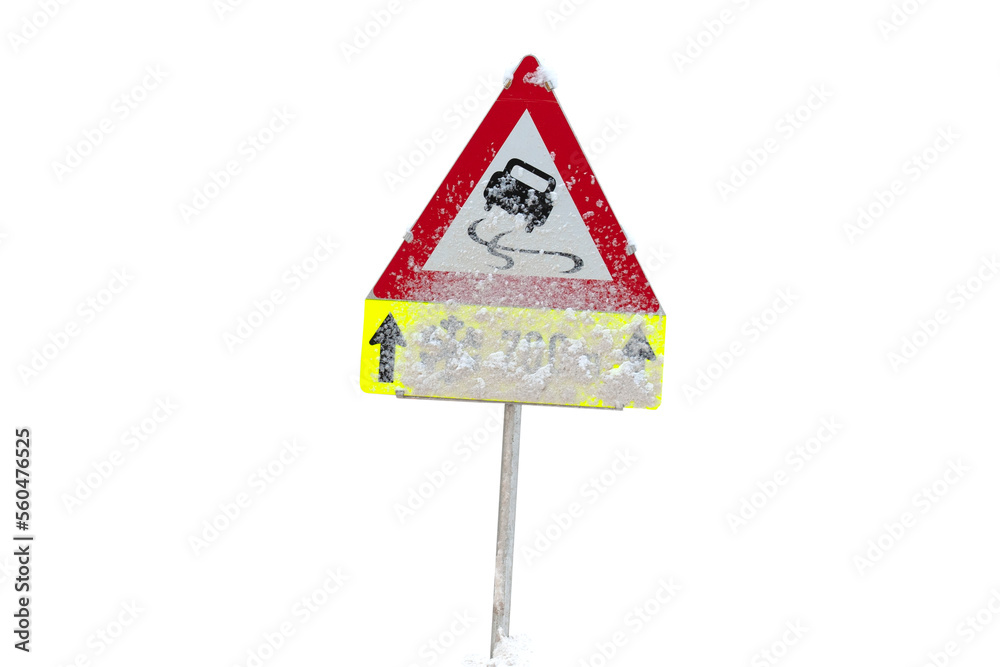 traffic sign warns of ice and snow on road traffic sign warns of ice and snow on road