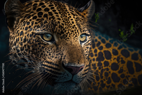 Close up beautiful leopard. Dangerous predator in natural habitat. Digital artwork 