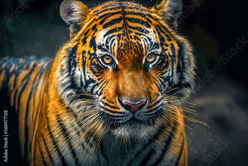 Сlose-up portrait of an tiger. Abstract wildlife background. Digital artwork