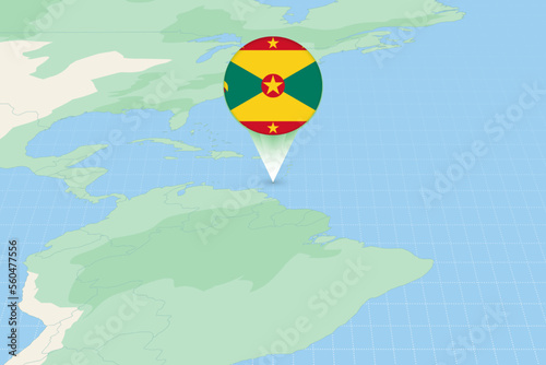 Map illustration of Grenada with the flag. Cartographic illustration of Grenada and neighboring countries.