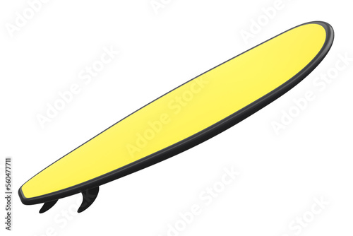 Photography Realistic yellow surfboard for summer surfing isolated on white background