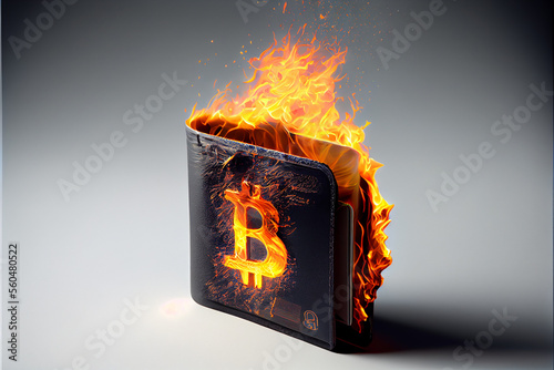 burning bitcoin burning wallet. Generative AI photo