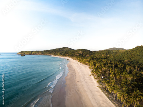 Fototapeta Naklejka Na Ścianę i Meble -  Beautiful beach with blue water and palmtrees in Philippines Asia