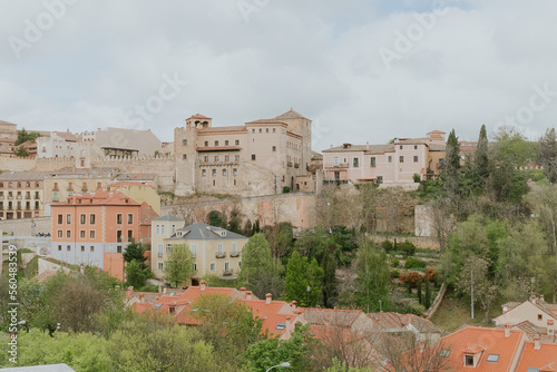 Segovia, España. April 28, 2022: Landscape of the city walls and cathedral of Segovia.