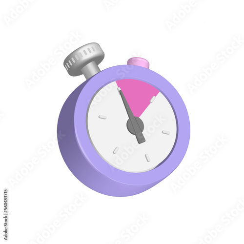 Stopwatch 3d render icon. 10 second arrow and lilac color. Isolated vector object on a transparent background