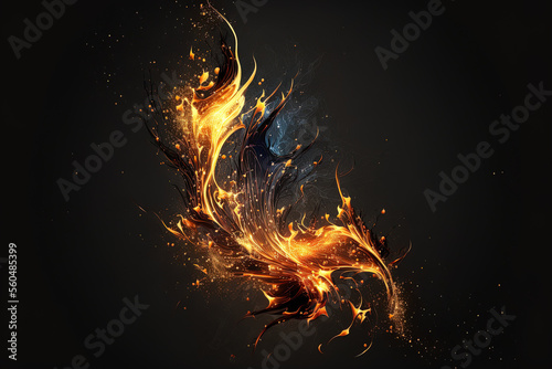 fire flame with sparks on black background. Generative AI © 2rogan