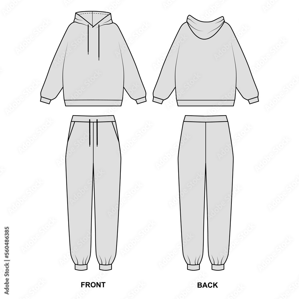 Drawing Fashionable tracksuit consisting of joggers and hoodies. Vector ...