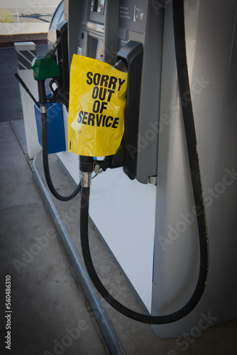 Sorry Out of Service cover on a petrol pump at a Gas Station, USA photo