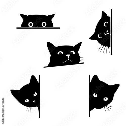Fototapeta Naklejka Na Ścianę i Meble -  Set peeking Cat silhouette