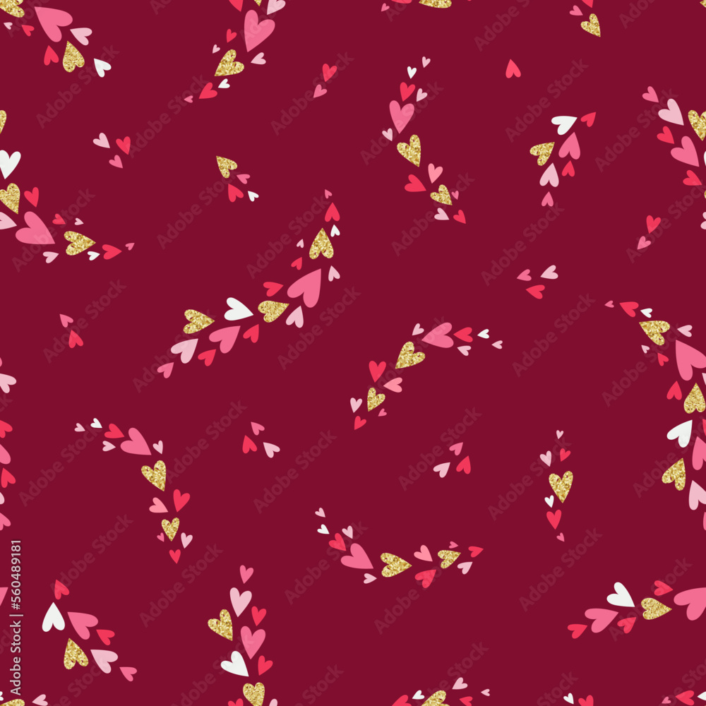 Repeated hearts seamless pattern, hand drawn with gold glitter effect, Cute background. Endless romantic print - vector design Repeated hearts seamless pattern, hand drawn with gold glitter effect, Cute background. Endless romantic print - vector design