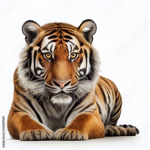 Wallpaper Mural Sitting tiger on white background generative ai