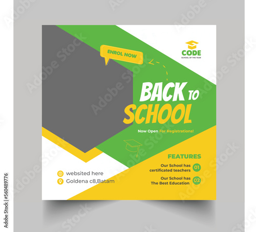 School admission social media post banner design. back to school flyer. Back-to-school admission promotion banner social media ad.