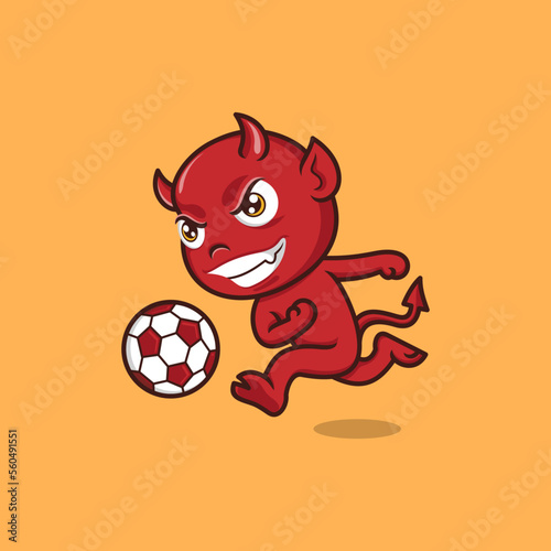 cute cartoon devil playing football