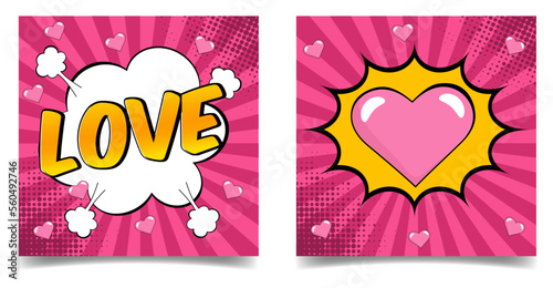 Valentine's Day card set in pop art comic style.