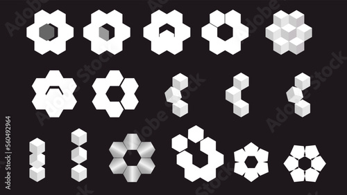 A set of hexagon logos. A set of logos for technical, chemical, and construction companies.