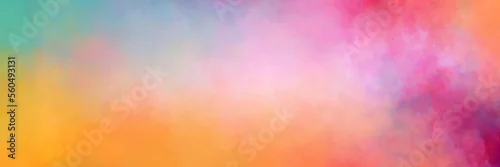 Panel kuchenny z motywem Colorful watercolor background of abstract sunset sky with puffy clouds in bright rainbow colors of pink green blue yellow and purple