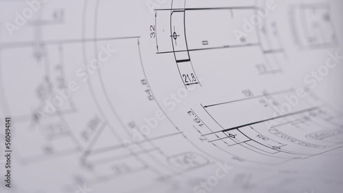 Footage macro close up of architectural and structural drawings blueprints of construction houses and buildings projects for drafting and estimating.  photo