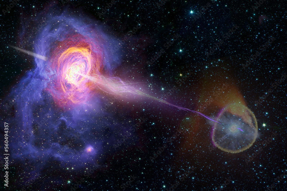 Obraz premium Abstract space wallpaper. Black hole release of energy with nebula over colorful stars and cloud fields in outer space. Elements of this image furnished by NASA.
