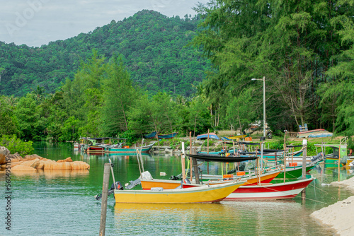 Fishing boats by the riverside in Kijal, Kemaman, Terengganu, Malaysia.