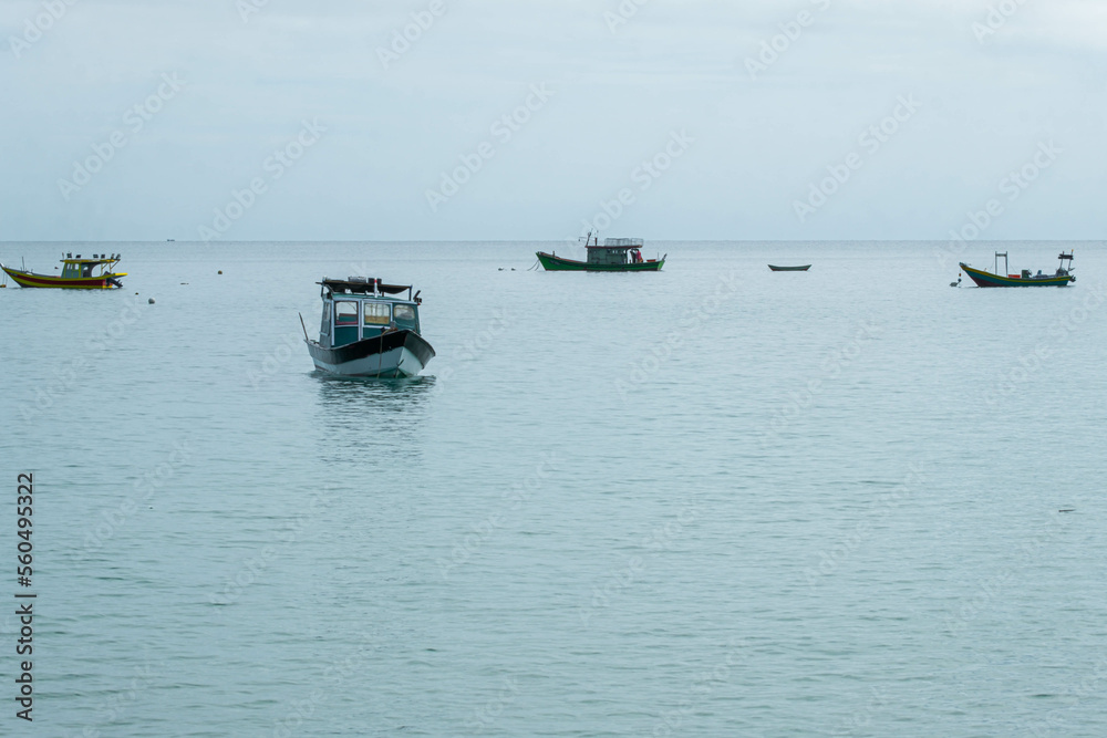 Fishing boats at the sea in Kijal, Kemaman, Terengganu, Malaysia