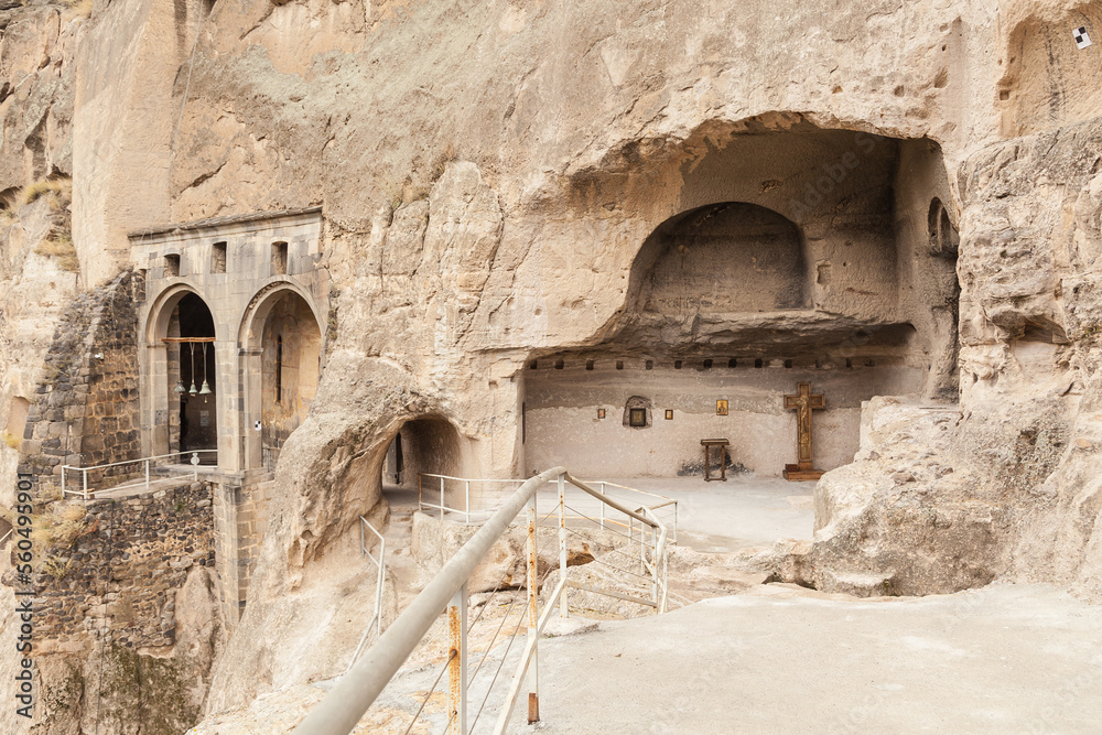 Close-up view of Vardzia caves. Vardzia is a cave monastery site in southern Georgia, excavated from the slopes of the Erusheti Mountain on the left bank of the Kura River.