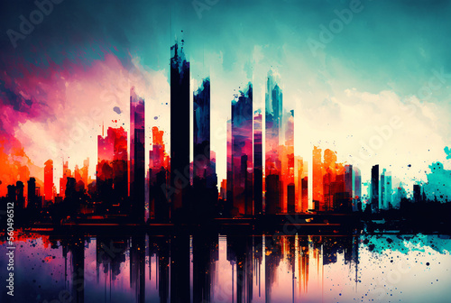 Artistic Abstract Painting of Skyscrapers
