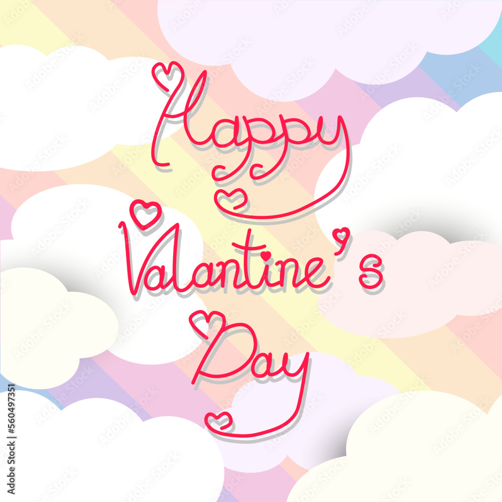 Happy Valentine's Day card. background rainbow. vector text, clouds.