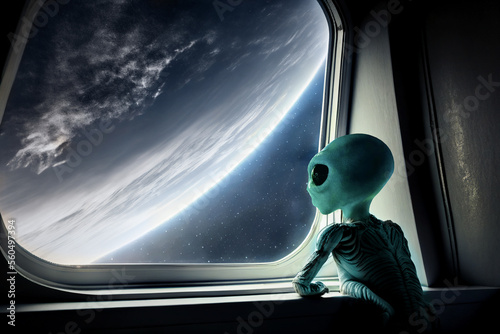 alien looking at the Earth Fototapet