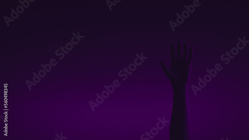 Raised hand. To attract attention. Copy space.