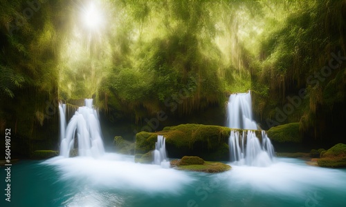 A waterfall in the middle of a jungle.  © ECrafts