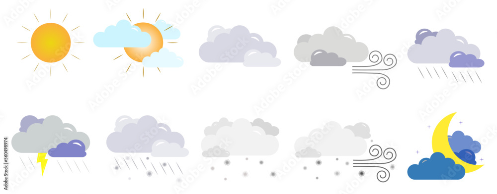 Obraz premium Weather icon. Vector. Weather set. Pictogram illustration on white background. Set.