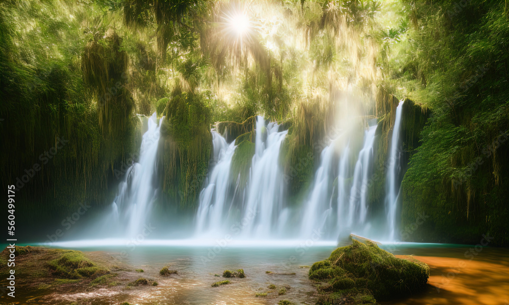 Fototapeta premium A waterfall in the middle of a jungle. 