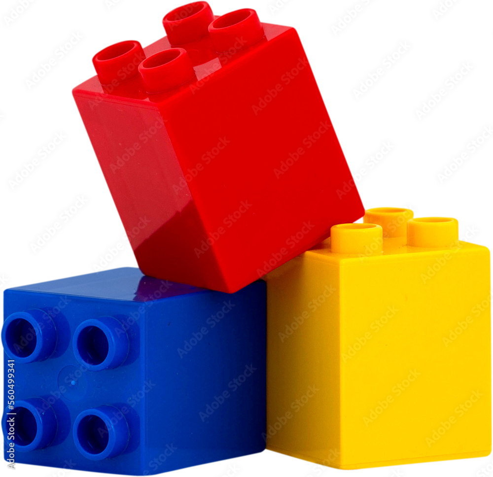 Many colorful plastic block toys - obrazy, fototapety, plakaty 