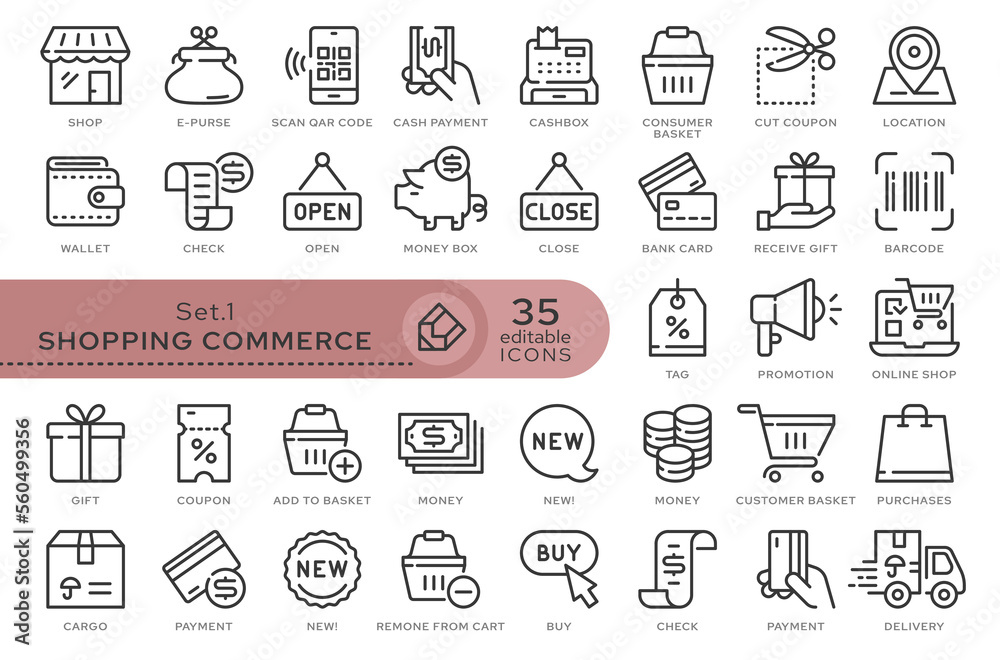 Set of conceptual icons. Vector icons in flat linear style for web sites, applications and other graphic resources. Set from the series - Shopping Commerce. Editable outline icon.
Set of conceptual icons. Vector icons in flat linear style for web sites, applications and other graphic resources. Set from the series - Shopping Commerce. Editable outline icon.