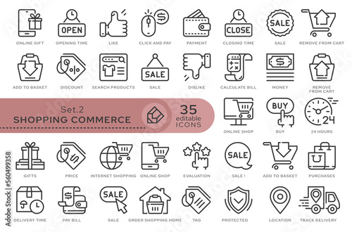 Set of conceptual icons. Vector icons in flat linear style for web sites, applications and other graphic resources. Set from the series - Shopping Commerce. Editable outline icon.	