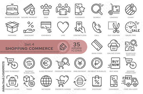 Set of conceptual icons. Vector icons in flat linear style for web sites, applications and other graphic resources. Set from the series - Shopping Commerce. Editable outline icon.	
