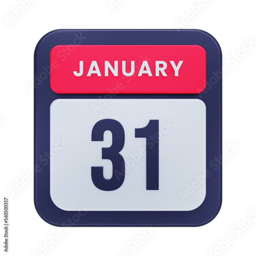 January Realistic Calendar Icon 3D Illustration Date January 31