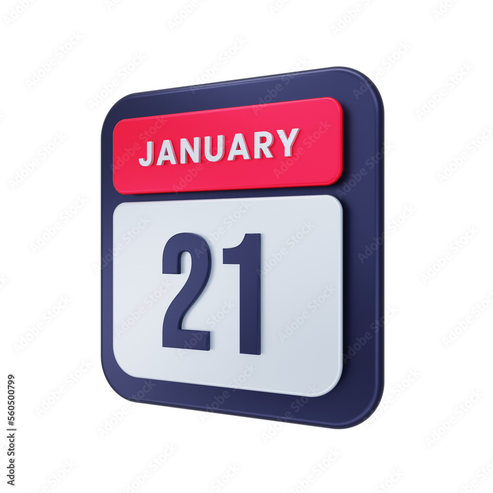 January Realistic Calendar Icon 3D Illustration Date January 21 January Realistic Calendar Icon 3D Illustration Date January 21