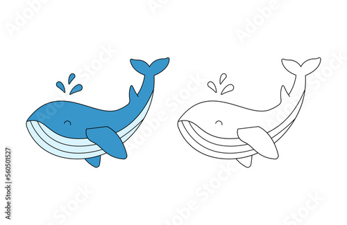 children's coloring illustration with whale vector template