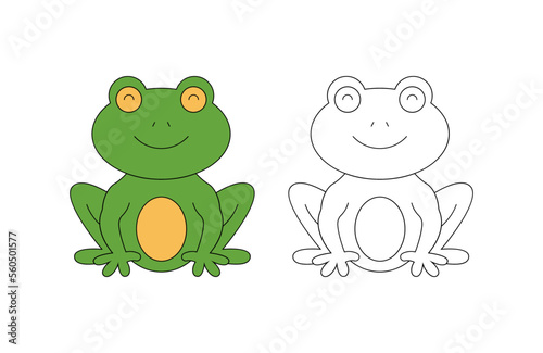 children's coloring illustration with frog vector template