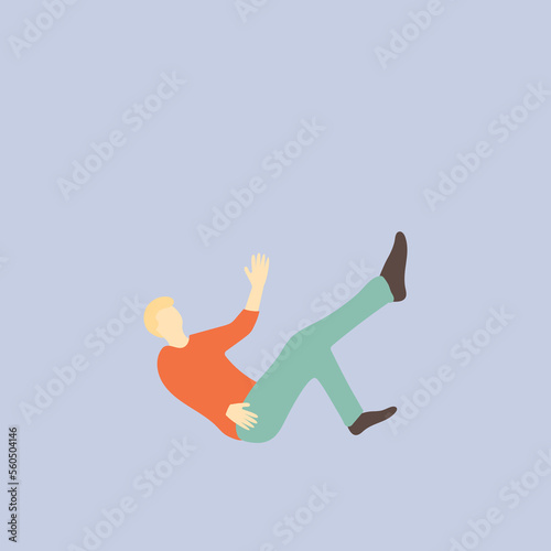 Falling character flat vector illustration. Person jumping from high. Man falling. Simple illustration of a human falling. Vertigo flat illustration. Flying person. Scared of hights