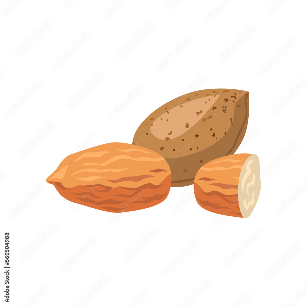 Almonds for creating your own ice cream. Almonds cartoon illustration. Summer, sundae concept Almonds for creating your own ice cream. Almonds cartoon illustration. Summer, sundae concept