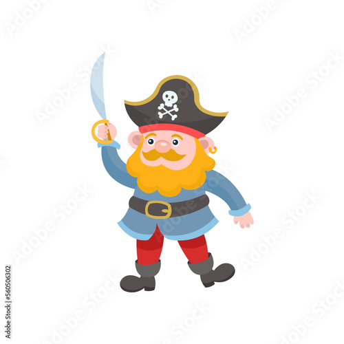 Male pirate character flat vector illustration. Cartoon ship captain, male character. Adventure concept