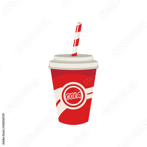 Drink in cup flat vector illustration. Cinema element, drink, soda or beverage for movies on white background. Movie or film industry, cinematography concept