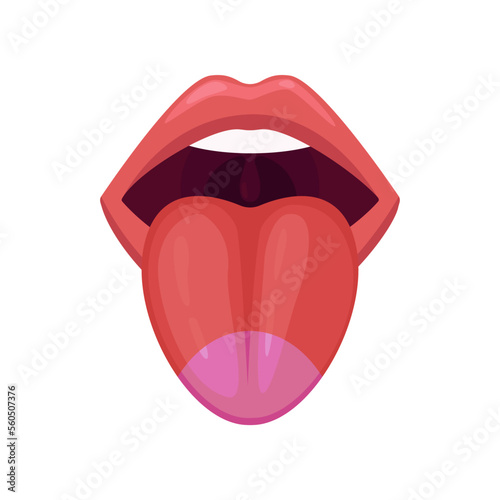 Sweet taste area on human tongue vector illustration. Drawing of zone of sweet taste in mouth isolated on white background. Anatomy, physiology concept
