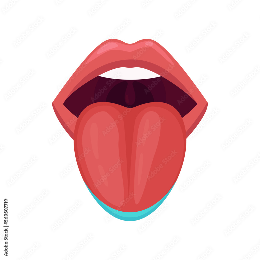 Salty taste area on human tongue vector illustration. Drawing of zone of salty taste in mouth isolated on white background. Anatomy, physiology concept Salty taste area on human tongue vector illustration. Drawing of zone of salty taste in mouth isolated on white background. Anatomy, physiology concept