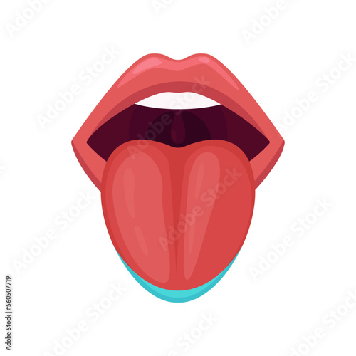 Salty taste area on human tongue vector illustration. Drawing of zone of salty taste in mouth isolated on white background. Anatomy, physiology concept