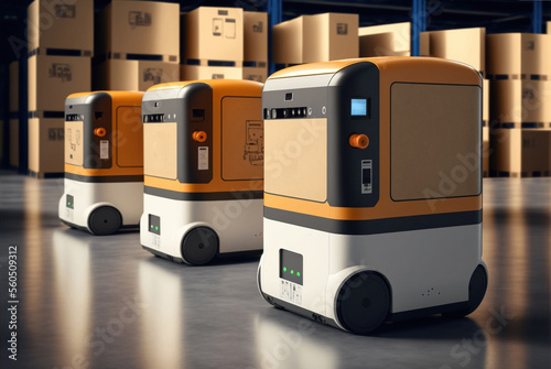 High-tech AGV efficiently transporting goods in a warehouse setting, generative ai