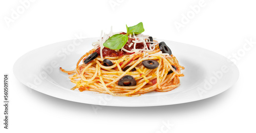 spaghetti with tomato sauce and sprinkled with cheese