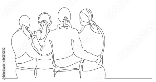 four female friends standing together watching sunset - PNG image with transparent background